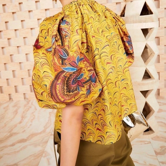 Ulla Johnson Lorena Top Blouse Yellow Taffeta Puff Sleeve - Picture 4 of 11